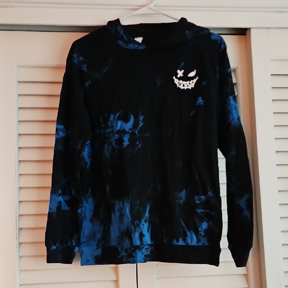 SHEIN Boys Hooded Shirt Black and Blue Tie-Dye